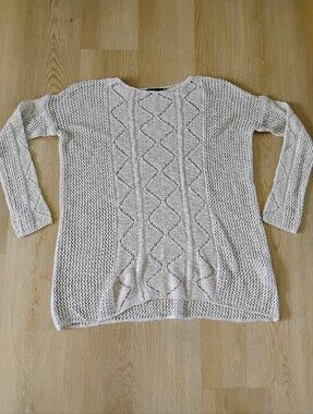 Final Touch Cream Open-Knit Diamond Cable Oversized Sweater